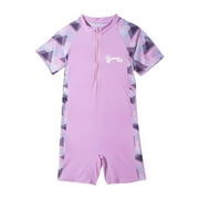 Fesfesfes Boys and Girls Short Sleeve One Piece Rash Guard Swimsuit Water Sport UPF 50+ Sun Protection Bathing Suits (3-14 Years)