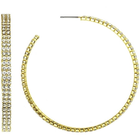 X & O Handset Austrian Crystal 14kt Gold-Plated Double-Row 55mm Hoop Earrings