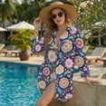 thumbnail image 2 of Renewold Beach Cover Ups for Women Breathable Bikini Coverups with Pockets Casual Button Down Shirts for Women Long Shirt Bathing Suit Cover Up Vacation Resort Wear, Ethnic Floral Print, L, 2 of 7
