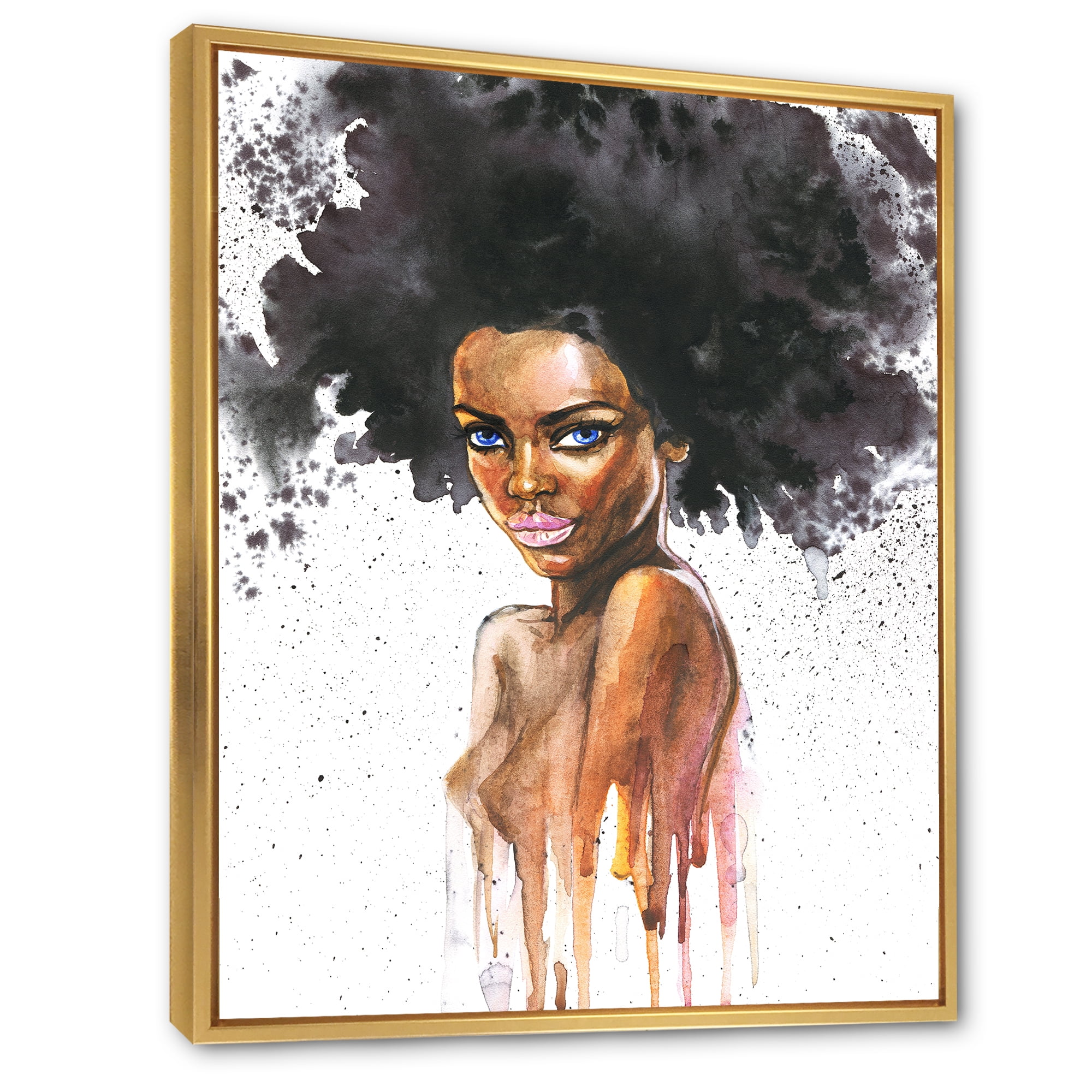 Designart 'Portrait of Afro American Woman VII' Modern Framed Canvas Wall Art Print