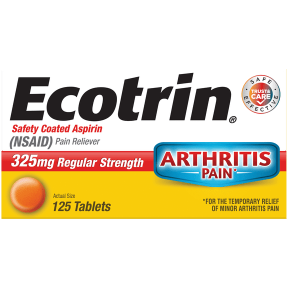 Ecotrin Regular Strength 325 mg Pain Reliever Tablets, 125 Count