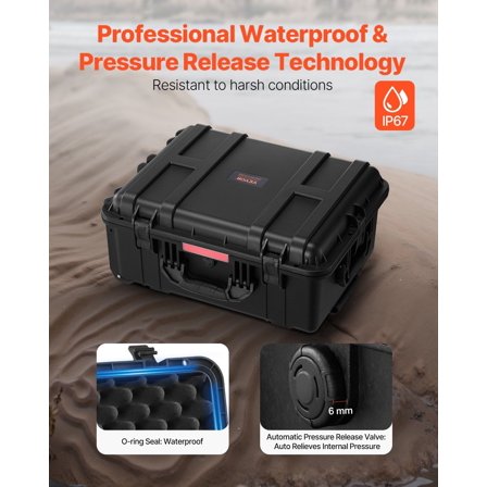 IP67 Rated Waterproof Hard Case with Customizable Foam, 57x45x28cm Rolling Dry Box with Pull Handle for Sensitive Electronics, Camera, Rifle Scopes