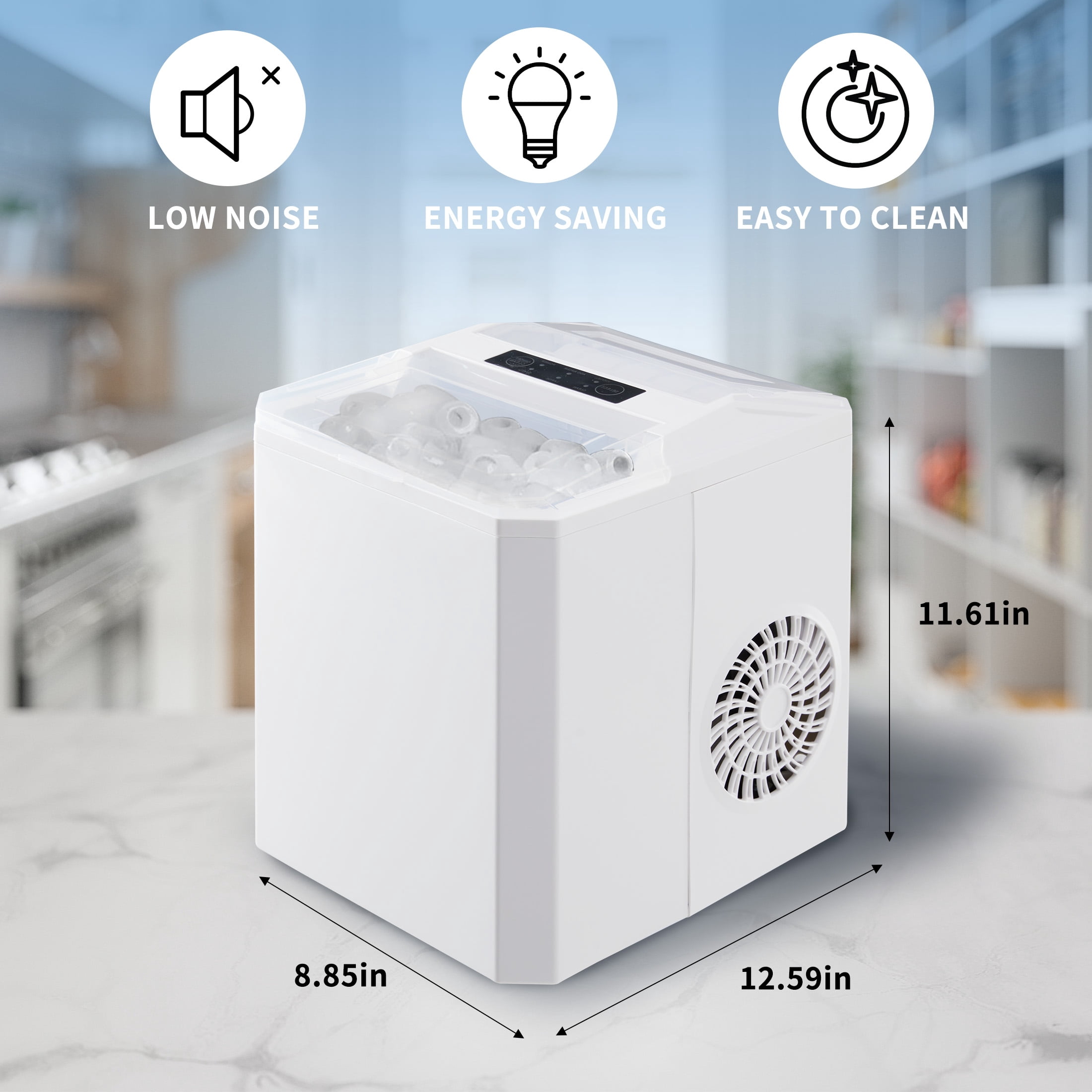 WANAI Portable Ice Maker,26.5 lbs/24H,2 Sizes,Self-Cleaning Ice Machine with Ice Scoop and Basket,9 Cubes Ready in 8 Mins