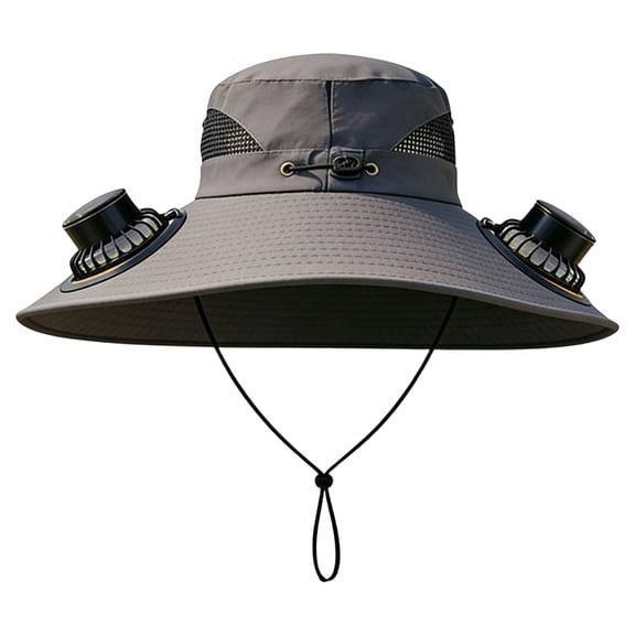Ouuluon Fan Hat Breathable Wide Brim Sun Hat for Men Women Sun Bucket Fishing Hats with 2 Solar Fan, Outdoor Hiking Camping Fishing