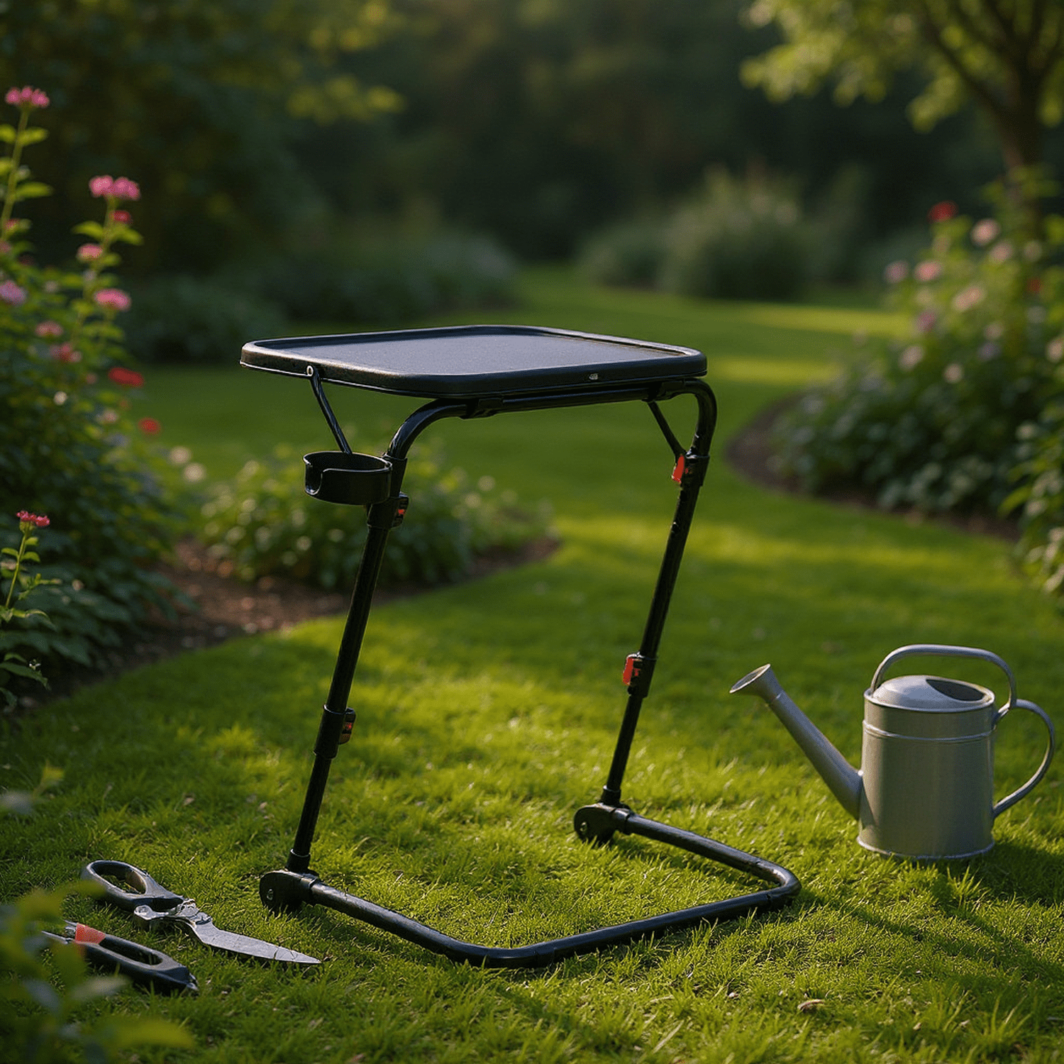 Homy Casa Portable Folding End Table with Cup Holder and Wheels for Couch, Bedside, and Small Spaces