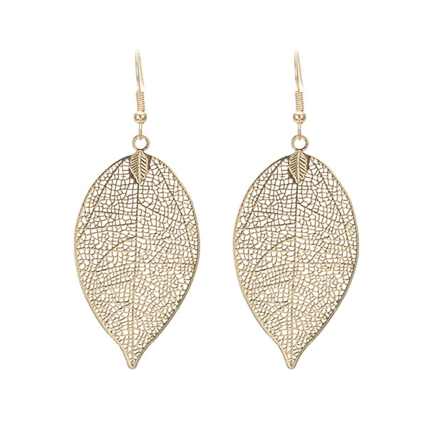 EeaseMX 1 par de elegantes pendientes de hoja dorados, nuevo diseño, aretes huecos bohemios, joyería para mujer