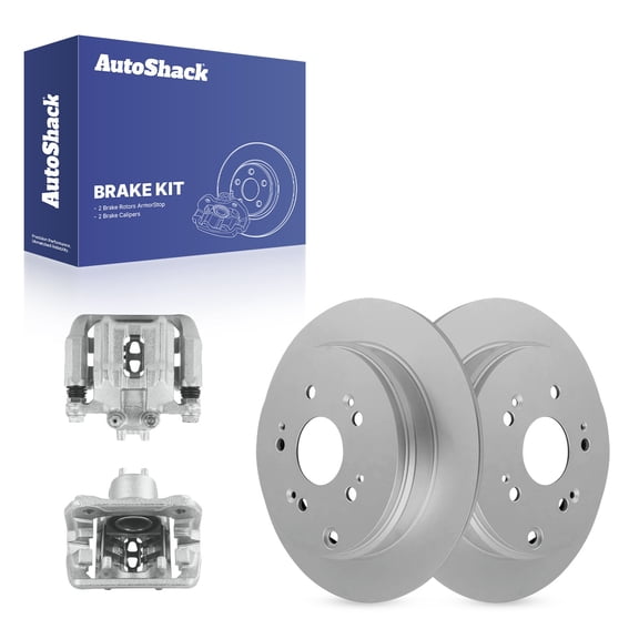 AutoShack Rear Solid Coated Brake Rotors   Calipers 4-PC Brake Kit Replacement for 2007-2011 Honda CR-V 2007-2012 Acura RDX ArmorStop 12" (304.7 mm)
