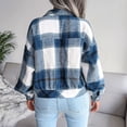 thumbnail image 2 of Defitshape Women's Long Sleeve Plaid Shirt Jacket Soft Flannel Fall Crop Top Vintage Fashion Casual Loose Short Button Down Shacket Royal Blue Small, 2 of 5