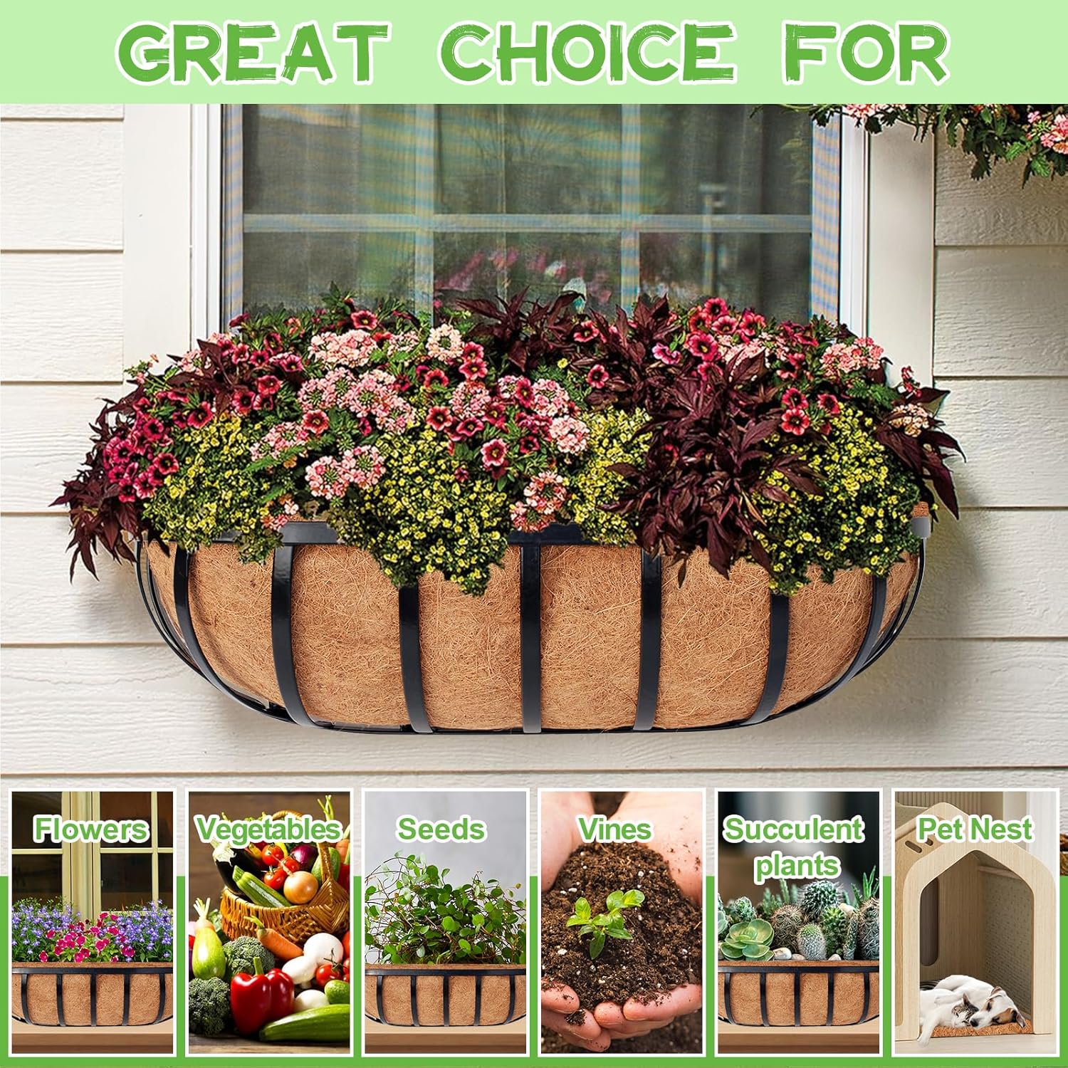 2 Pack 24 inch Coconut Liners for Planters, Trough Coco Coir Liners Coconut Coir Replacement Liner Coco Fiber Window Box Liners for Wall Planter