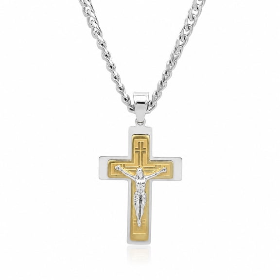 VOGCOME Stainless Steel Crucifix Pendant Necklace, Cuban Link Chain, Hip Hop Jewelry for Men