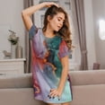 thumbnail image 3 of Naloa Colorful Abstract Waves Print Women Nightgowns,Womens Loungewear,Short Sleeve Sleepwear,Comfy Ladies Nightdress, 3 of 6