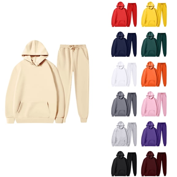 Men's Unisex Spring Fall 2-Piece Set, Long Sleeve Crewneck Patchwork Sweatshirt and Pants, Versatile Casual Lounge Wear For Daily Fashion,Beige,L