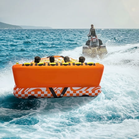 KFFKFF Towable Tube,Supports up to 680lbs - Includes Robust Nylon Shell, 22 Grip Handles, Dual Towing Hooks & Safe Valve, Water Recreation Device for 1-4 Users