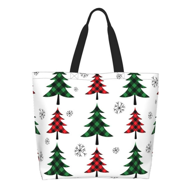 Disketp Buffalo Plaid Christmas Trees Bolsa Tote Estampada para Mujer, Bolso de Hombro y de Mano para Compras y Viajes