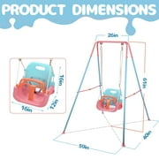 G TALECO GEAR 3-in-1 Toddler Swing Sets for Backyard, Comfy Baby Swing Outdoor Indoor, Kids Swing with Metal Stand, Pink