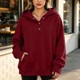thumbnail image 5 of DISKEBUISS Women's Henley Button Pullover Hoodie Raglan Long Sleeve Fleece Sweatshirt with Pockets Casual Fall Winter Tops, 5 of 6