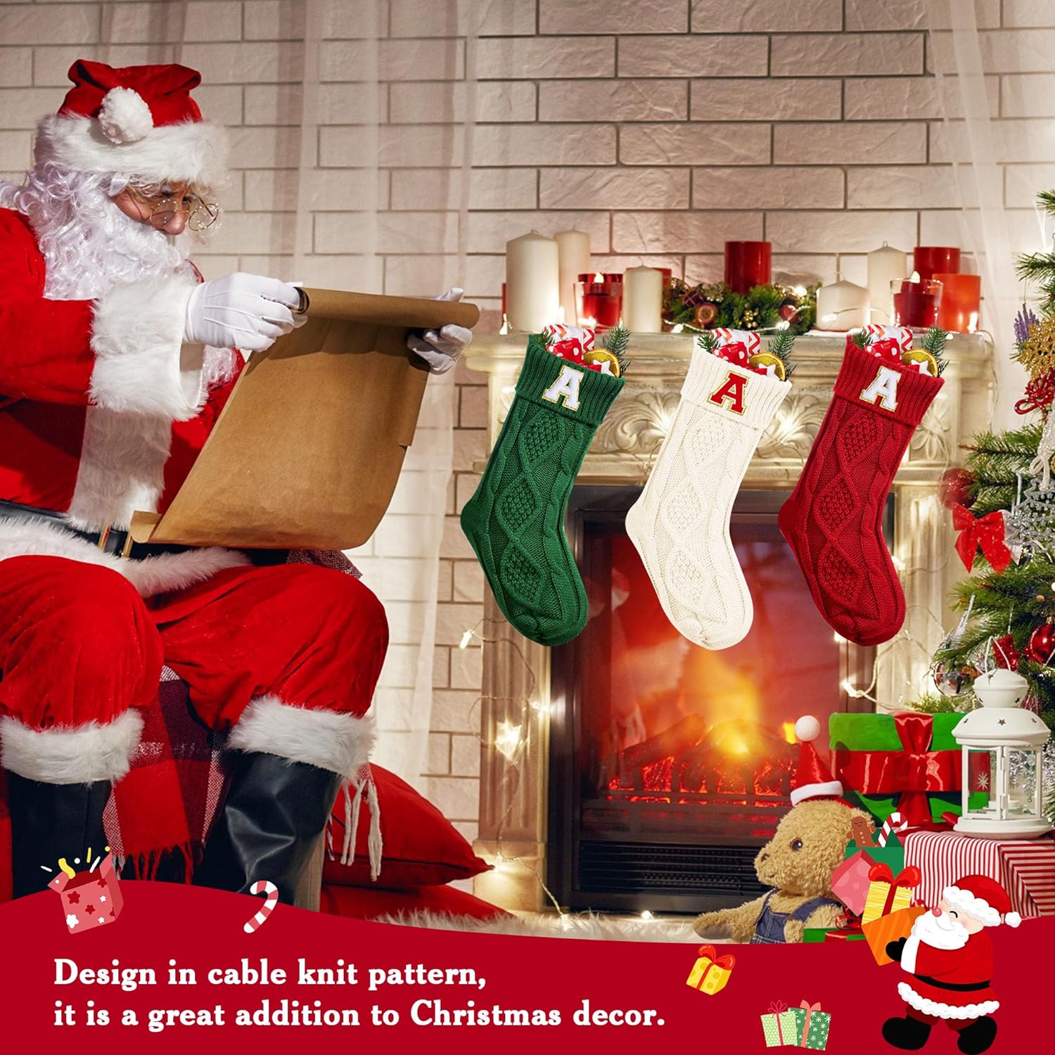 Tetou Personalized Christmas Stocking with Initial 18 Inch photo 6