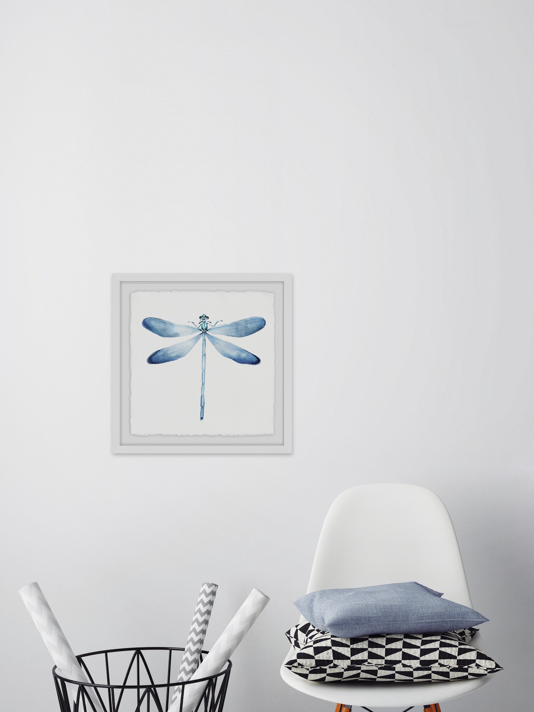 Marmont Hill Pastel Blue Dragonfly Framed Wall Art, 32" x 32"