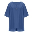 thumbnail image 5 of IWRICH Women's Short Sets 2 Piece Outfits Plus Size Linen Short Sleeve Shirts and Shorts Spring Summer Outfits Navy XXXL, 5 of 6