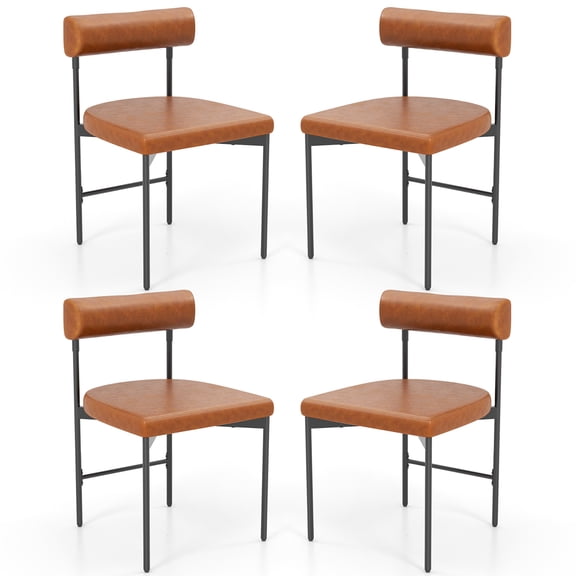 Gymax Dining Chair Set of 4 Faux Leather Upholstered Kitchen Side Chair w/ Curved Brown