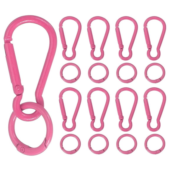 Uxcell 10 Pcs Spring Snap Clip, Spring Snap Key Chain Hook with O Ring, Multipurpose Candy Color Quick Link Keychain Clips Buckle for DIY Lanyard Crafts Camping Backpacking, Rose Red