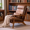thumbnail image 2 of Tcbosik High Back Mid-Century Modern Armchair, Bronzing Cloth Upholstered Lounge Chair with Solid Wood Frame and Waist Pillow for Living Room, Study, or Balcony (Brown), 2 of 9