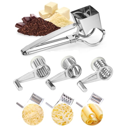 Rotary Cheese Grater for Kitchen, with 3 Sharp Drums, Easy to Clean Manual Rotary Grater for Vegetables, Chocolate and More