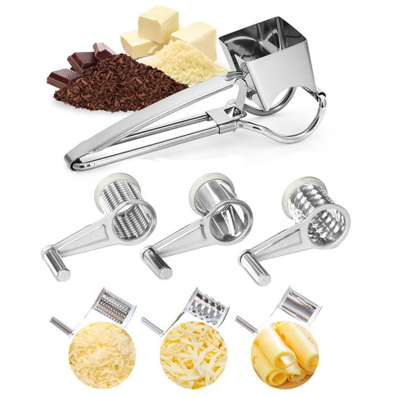 Rotary Cheese Grater for Kitchen, with 3 Sharp Drums, Easy to Clean Manual Rotary Grater for Vegetables, Chocolate and More