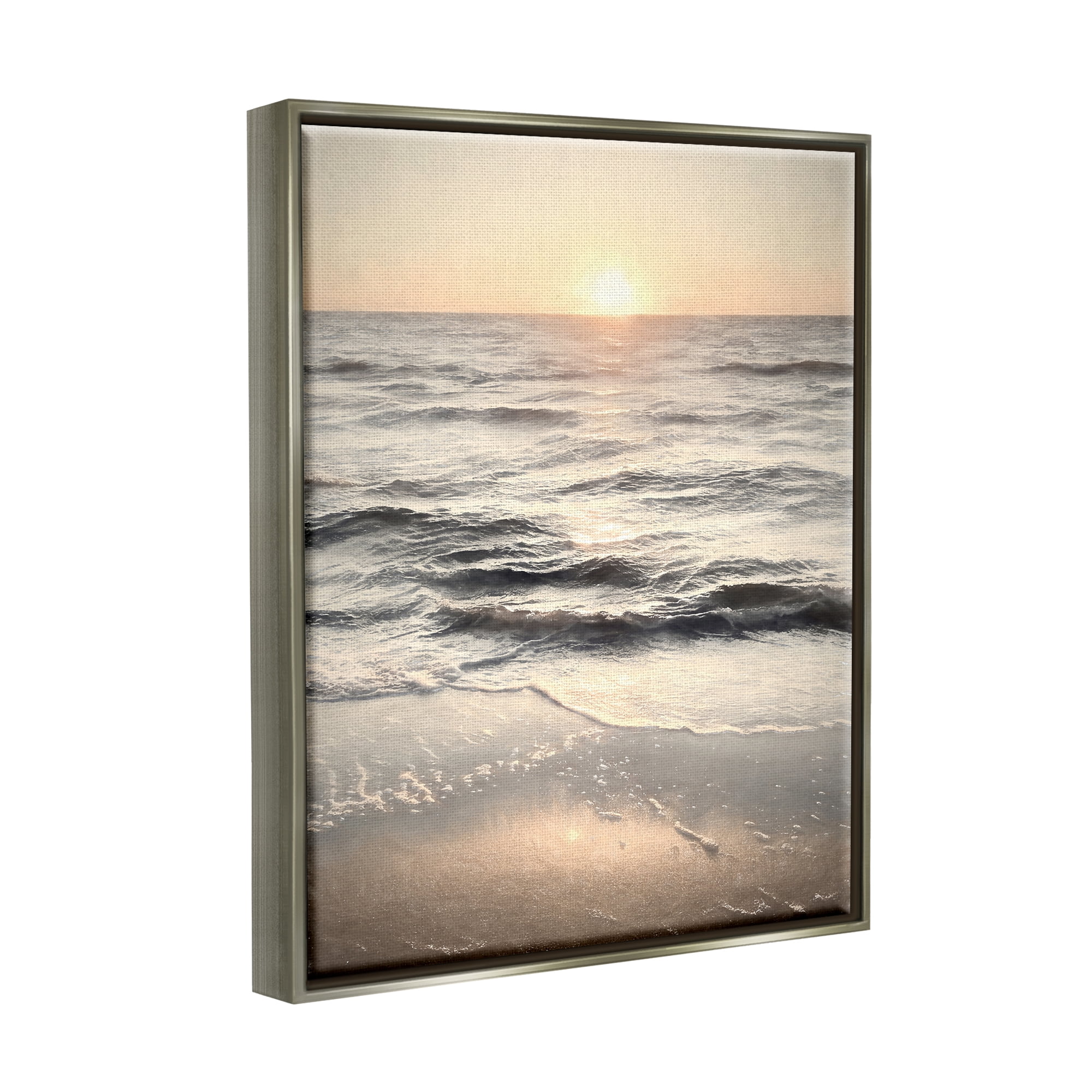 Stupell Industries Silver & Gold Sunset Photography Coastal Photography Gray Floater Framed Art Print Wall Art