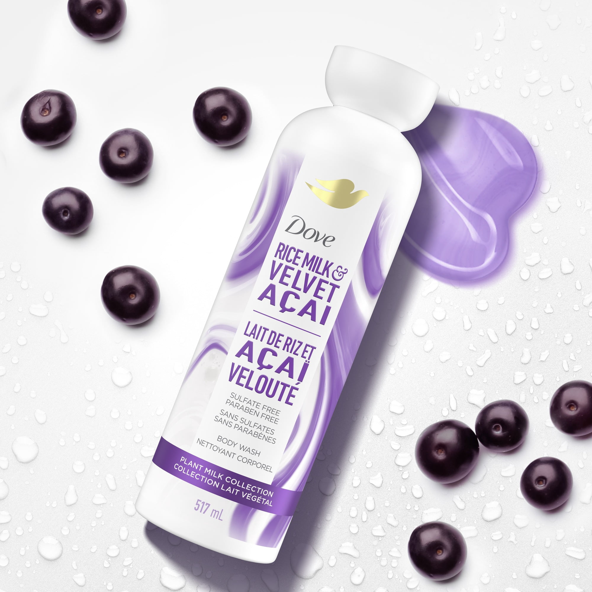 Dove Rice Milk & Velvet Acai Body Wash, 517ml