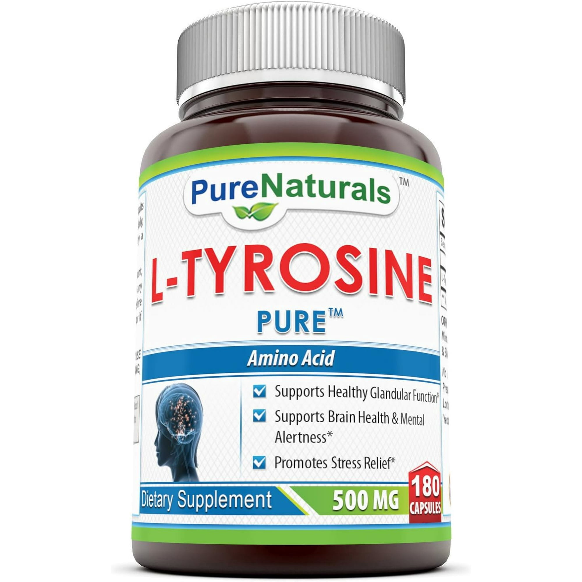 Pure Naturals L-Tyrosine 500 mg Per Serving 180 Capsules | Amino Acid Supplement | Non-GMO | Gluten Free