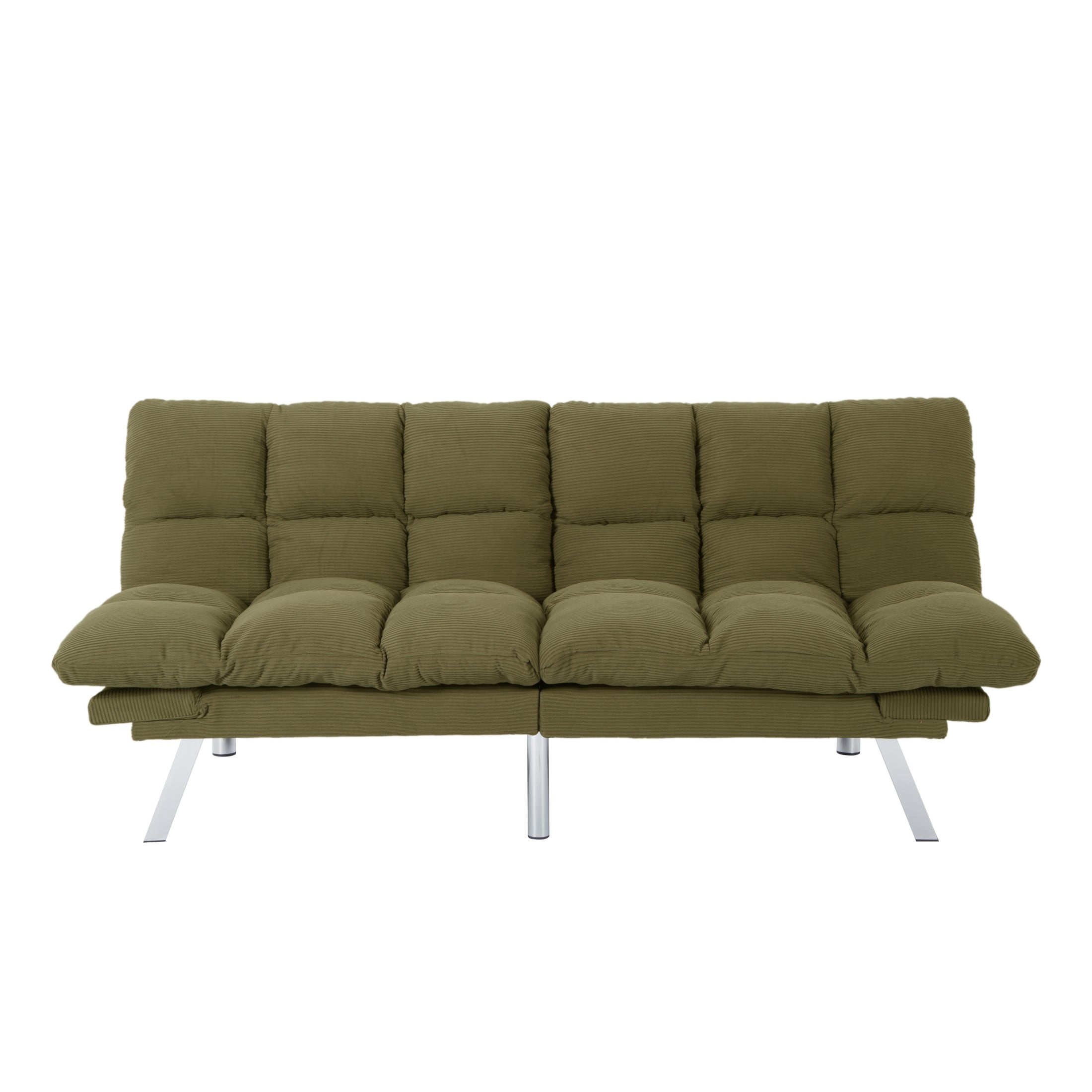 Gewnee 67.3” Corduroy Futon Sofa Bed, Convertible Twin Sleeper with 3-Position Adjustable Backrest for Living Room, Office, or Guest Room (Green)