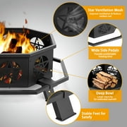 Ktaxon 43 in Octagonal Fire Pit with Foot Pedals & Star Cutouts, Wood Burning, Portable, Black