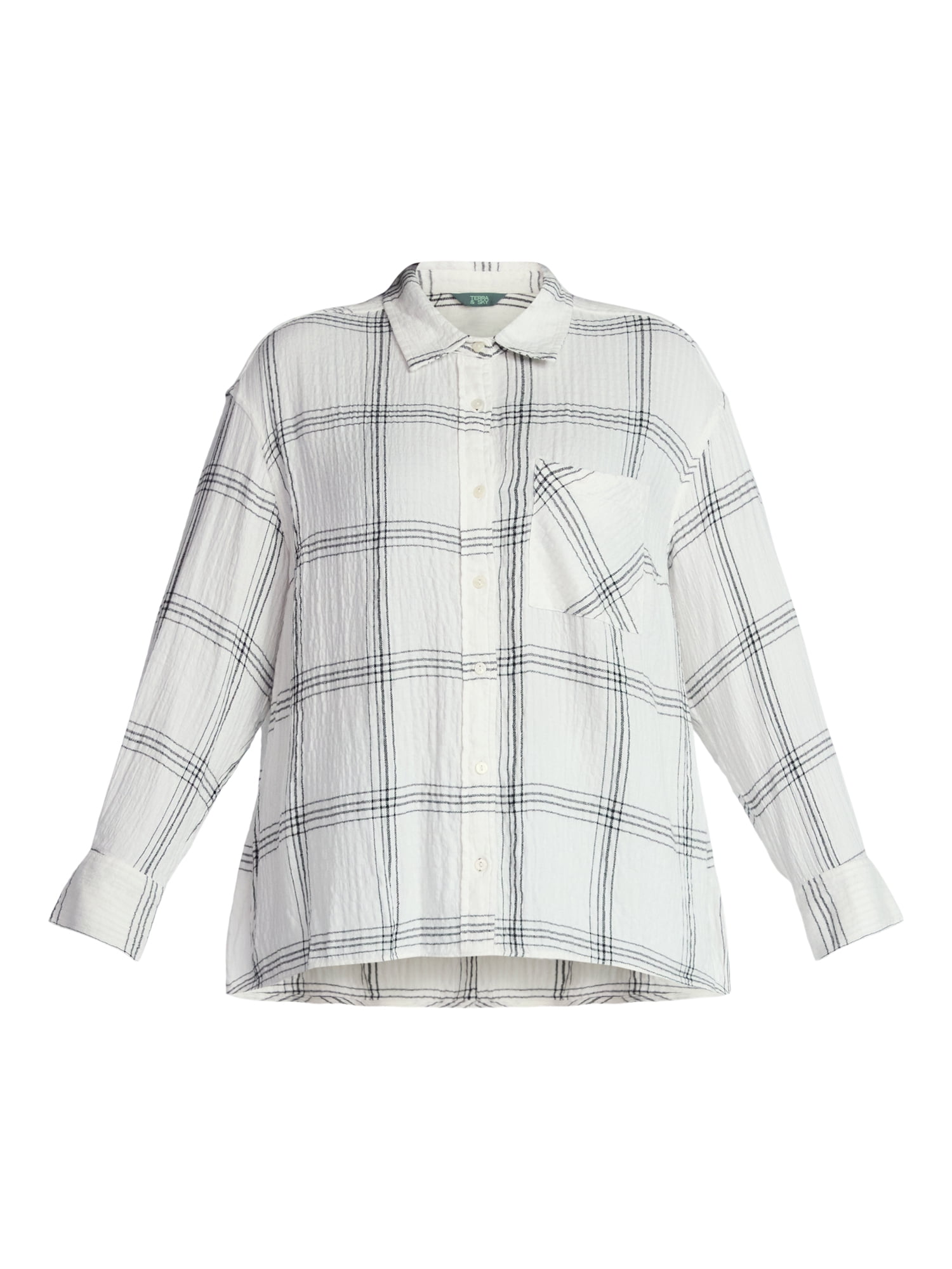 Terra & Sky Women's Plus Size Plaid Button Front Shirt, Sizes 0X-5X