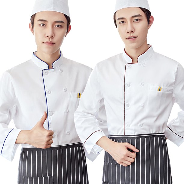 2Pack Unisex Chef Jacket Color Piping Chef Coat Lightweight Kitchen