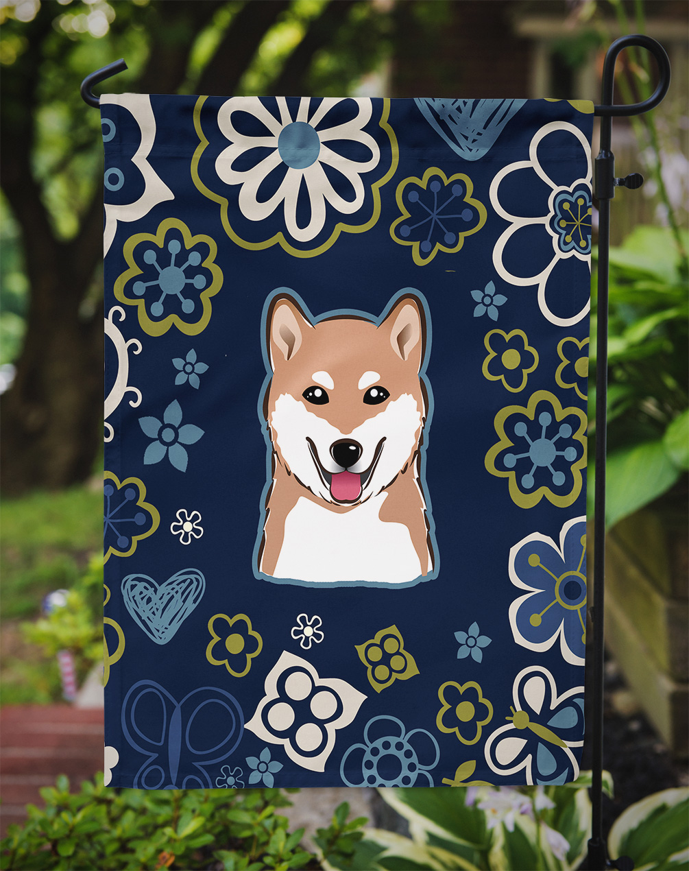 Carolines Treasures BB5076GF Blue Flowers Shiba Inu Garden Size