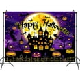 thumbnail image 3 of 10 x 6.5 ft Purple Happy Halloween Castle Garage Door Decoration Background Night Moon Backdrop Bat Pumpkin Devil Pumpkin Graveyard Photography Birthday Hallowmas Banner Cover, 3 of 5