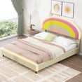 thumbnail image 3 of Bellemave Full Size Upholstered Platform Bed with Rainbow Shape Headboard and Lights Wooden Low Platform Bed Full LED Princess Bed Frame with Height-Adjustable Headboard for Girls, Beige, 3 of 11