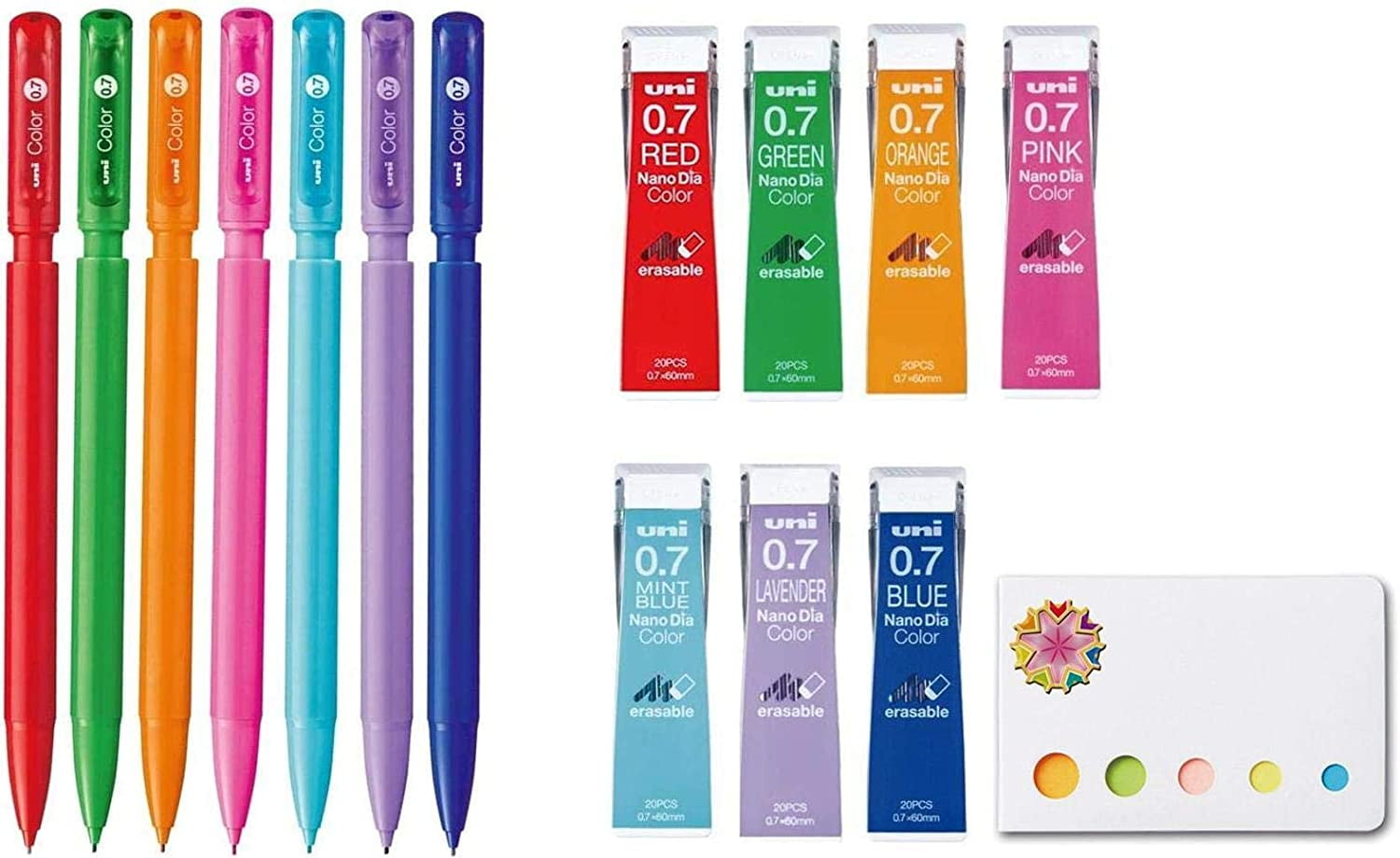 Uni NanoDia Color Mechanical Pencil& Leads, 0.7mm, 7 Color(Red/Green