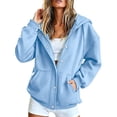 thumbnail image 2 of Zip Up Hoodie Women Long Sleeve Zipper and Snap Button Closure Loose Hooded Sweatshirt with Pockets Fall Casual Jacket, 2 of 7