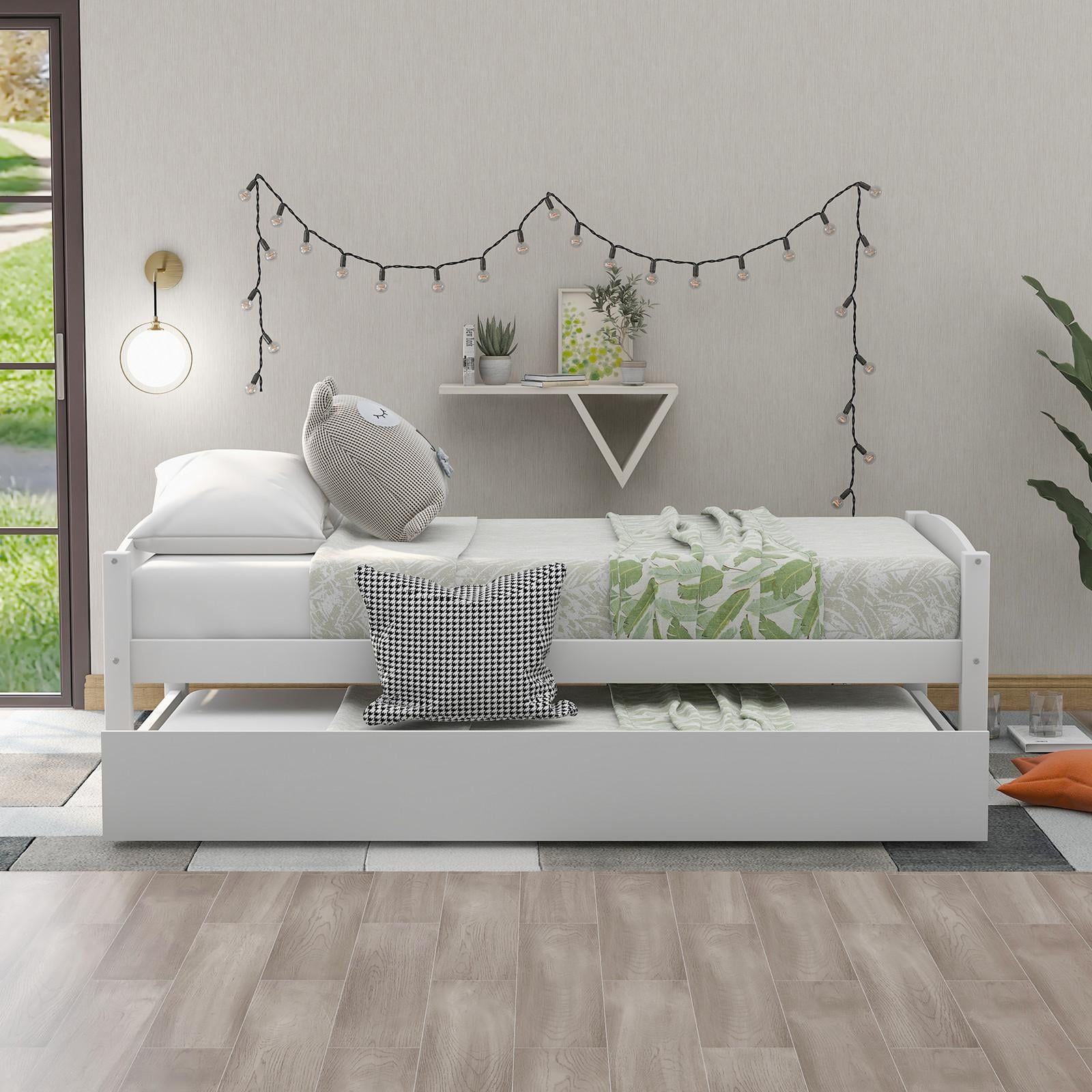 Twin size platform bed, Wooden Daybed with Trundle, No Box Spring