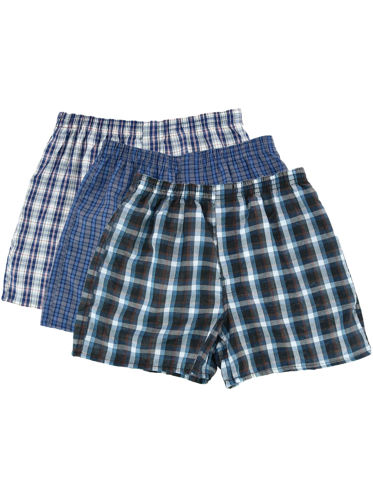 ToBeInStyle Mens 3 Pack or 6 Pack Classic Multicolored Checkered Woven Boxer Shorts w/Button