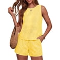 thumbnail image 2 of Karight Womens Gingham 2 Piece Set Sleeveless Tank Top High Waist Drawstring Shorts Summer Casual Beach Vacation Outfit, 2 of 6
