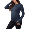 thumbnail image 4 of INSPIRE CHIC Maternity Slim Fit Shirt Stretchy Long Sleeve T-Shirts Thumbholes Round Neck Pregnancy Yoga Top XL Navy Blue, 4 of 6
