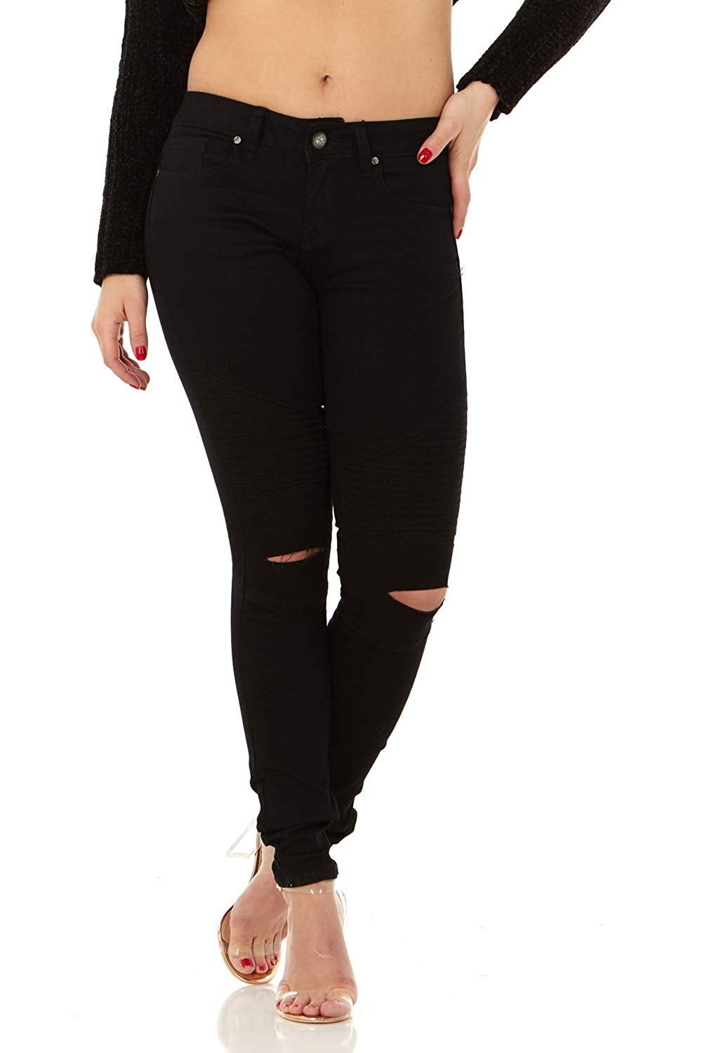 Womens Black Ripped Jeans Skinny Sizes 6-14 Ladies 