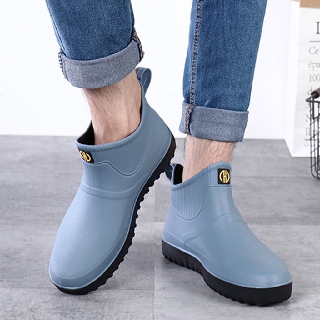 FRSASU Men's Ankle Rain Boots Waterproof PVC Short Rubber Garden Boots On