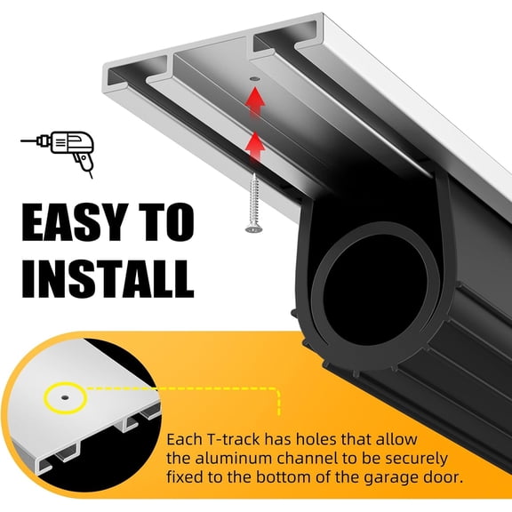 Garage Door Bottom Seal with Pre-drilled Aluminum Track Retainer Base Kit, Heavy Duty U O Ring Combination Weather Stripping Seals (16FT)