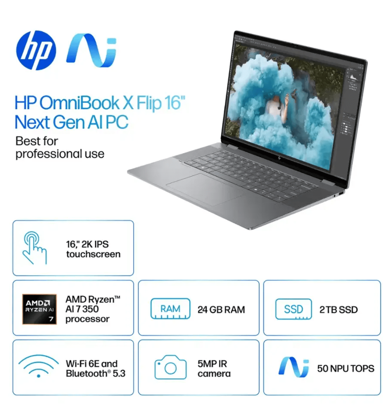 2025 HP OmniBook x Flip 16" FHD+ Touchscreen 2-in-1 Slim Laptop, Envy x360, Copilot+ PC, Ryzen AI 7 350, 24GB RAM, 2TB SSD, 21H Battery, Win 11 Home, W/Stylus