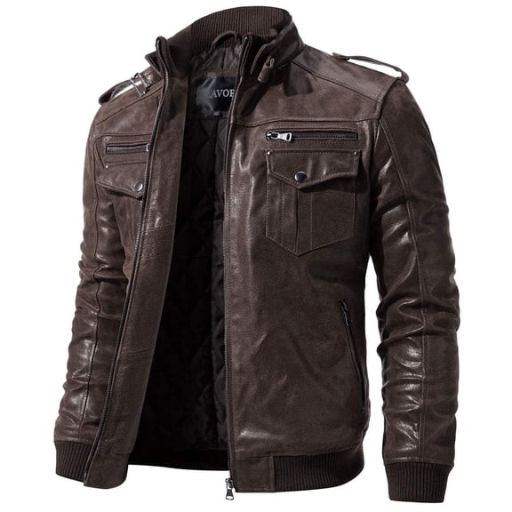 FLAVOR Men Biker retro Brown Leather Motorcycle Jacket Genuine Leather jacket (Medium, Dark Brown)