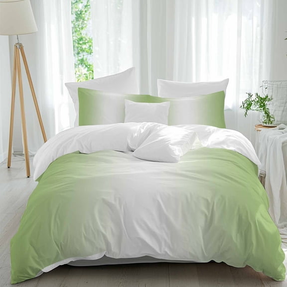 3 Piece Dark Sea Green Ombre Duvet Cover Set Twin Size, Microfiber Comforter/Quilt Cover with Corner Ties and 2 Pillowcases, Modern Gradient Abstract Art All Season Soft Bedding with Zipper Closure